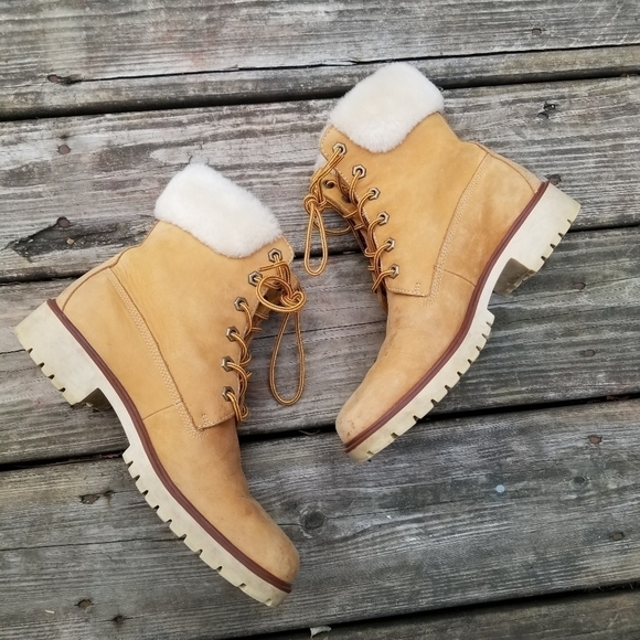 Timberland Wheat Nubuck Leather Faux Fur Trimmed Lace-up Work Utility Boots 8.5 - Picture 3 of 6
